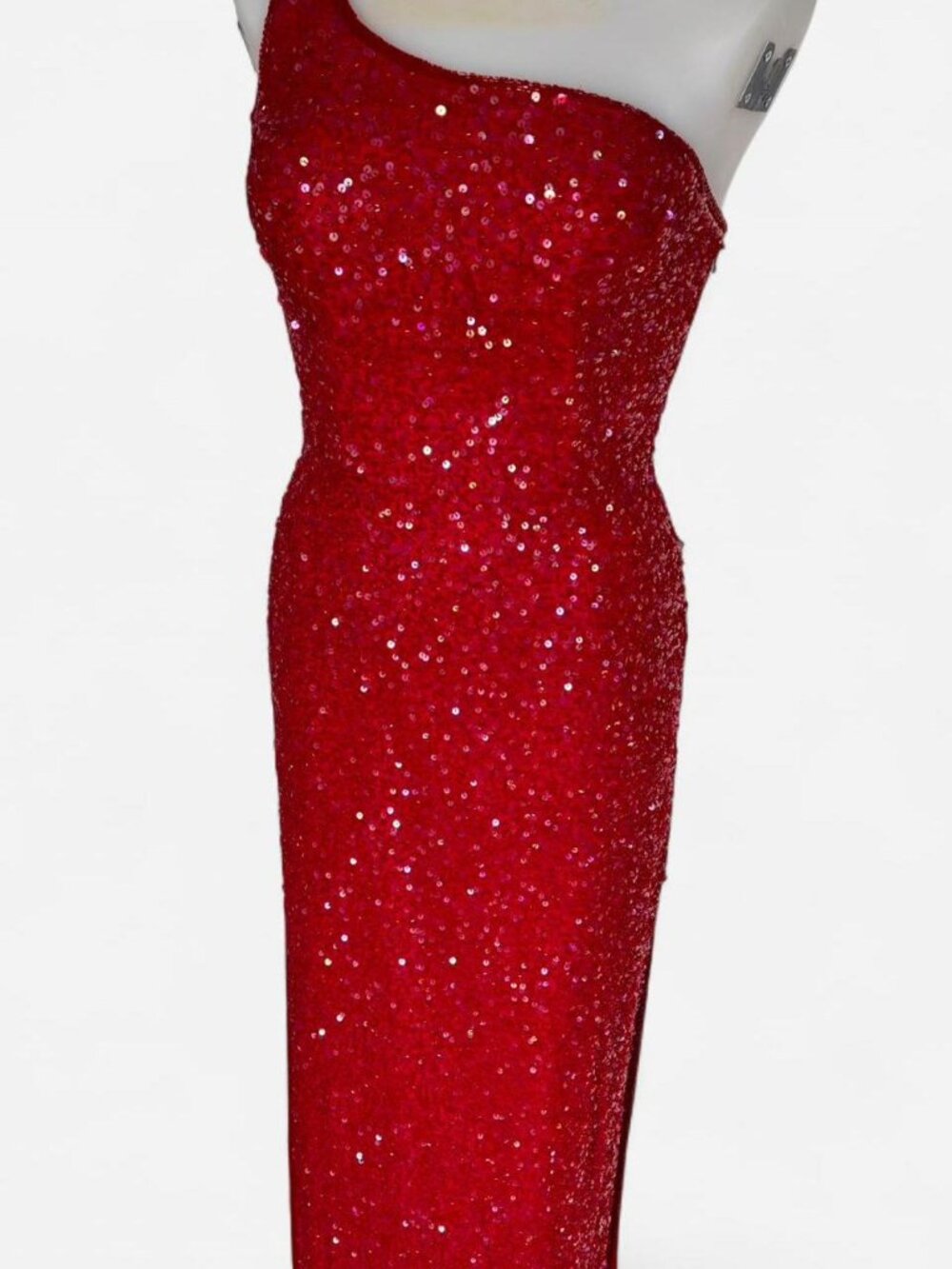 Scala fully sequined and beaded bodycon red prom dress
